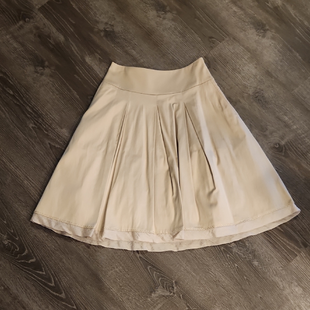 Cream Pleated A-Line Skirt